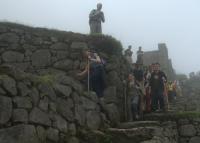 Hikers on the Inca Trail Arriving at Machu Picchu