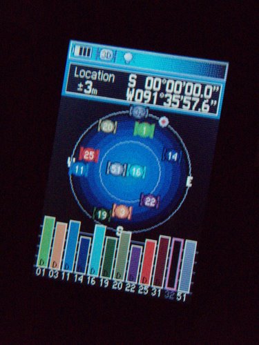 GPS showing latitude 0 degrees, 0 minutes, 0 seconds (the equator)