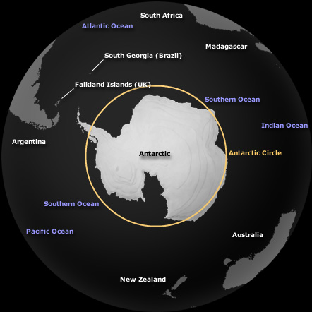 Map of Antarctica, Showing the Distance Between South America and the Antarctic Peninsula
